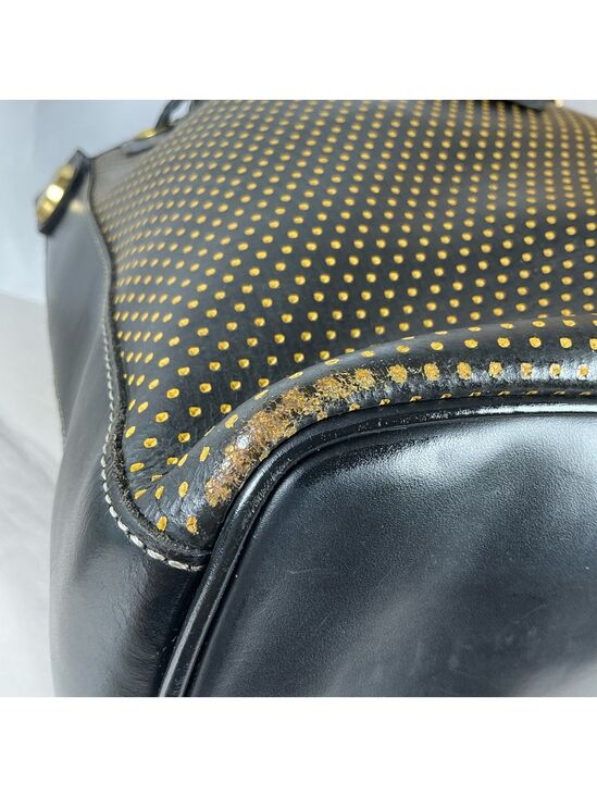 Dooney & Bourke Black Gold Vintage‎ Shoulder Bag Perforated Drawstring Saddle